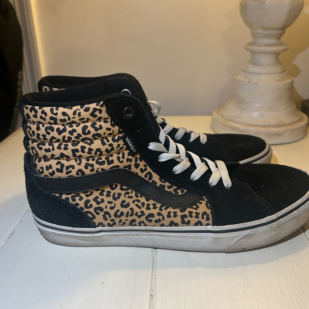 Vans Black and Tan Leopard High-Tops